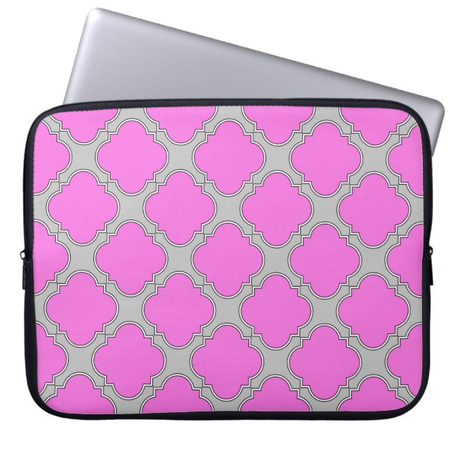 Capa Para Notebook Cor-de-rosa-quatrefoil e cinzas (Frente)