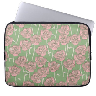 Capa Para Notebook Cor de rosa rosa verde retrô Y2K 70s Padrão de flo