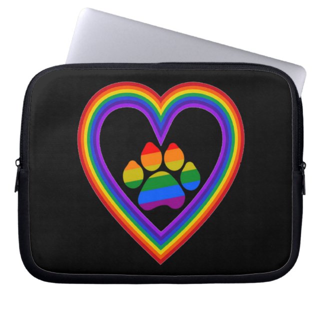 Capa Para Notebook Coração Arco-Íris bolsa de laptop Com Pata (Frente)