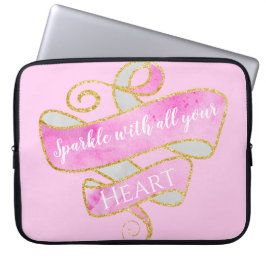 Capa Para Notebook Coração Brilhante Bonito Brilhante Cor-de-Rosa Dou