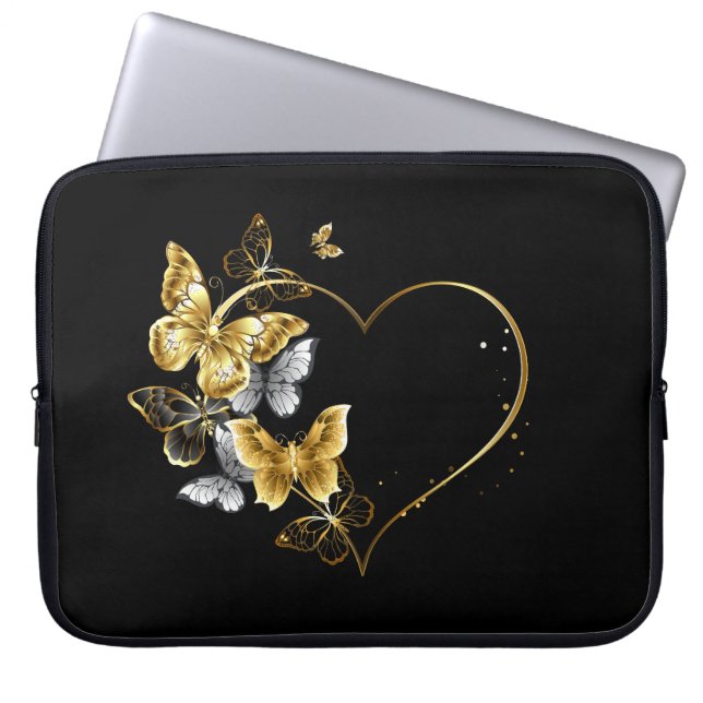 Capa Para Notebook Coração com Borboletas Ouros (Frente)