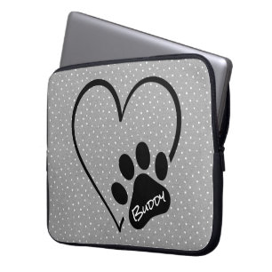 Capa Para Notebook Coração com Pegada de Pata de Cachorro e Nome
