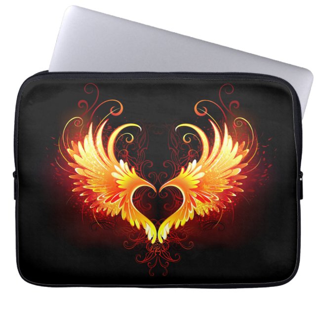 Capa Para Notebook Coração de Fogo de Anjo com Asas (Frente)
