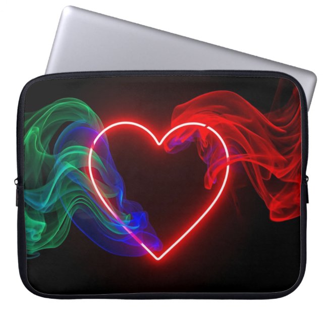Capa Para Notebook Coração de São Valentim Vermelho e Verde em Bolsa  (Frente)