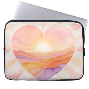 Capa Para Notebook Coração do Pôr do Sol Serenidade em Aquarela