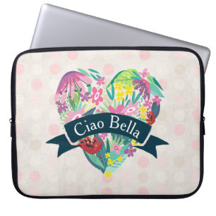 Capa Para Notebook Coração Floral de Ciao Bella Cute com Flores Tropi