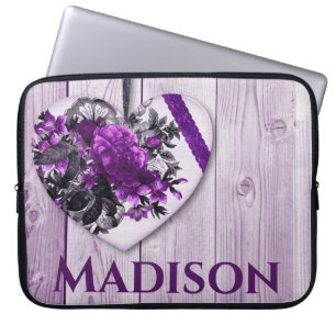 Capa Para Notebook Coração Lilac Roxo e Flores com Nome Personalizado
