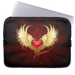 Capa Para Notebook Coração Vermelho com Asas Ouros