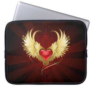Capa Para Notebook Coração Vermelho com Asas Ouros