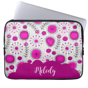 Capa Para Notebook Corações brancos, cor-de-rosa, flores nome floral