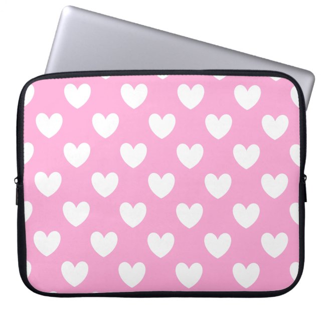 Capa Para Notebook Corações brancos de polca no algodão doce rosa (Frente)