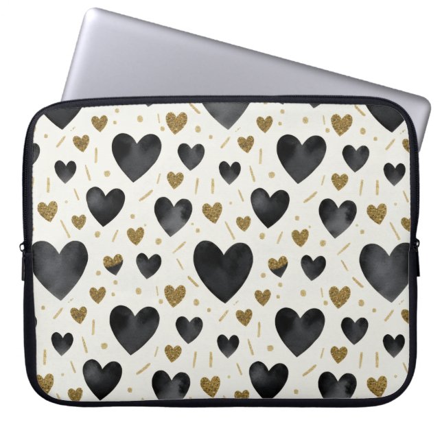 Capa Para Notebook Corações de Aquarela Midnight Luxe (Frente)