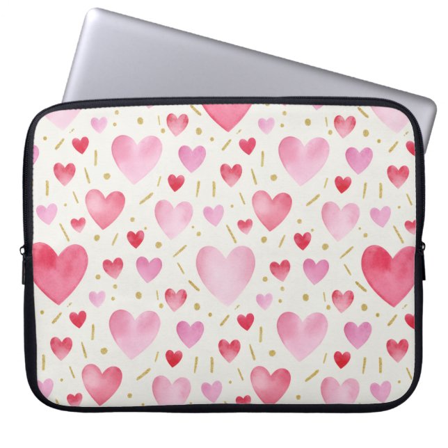 Capa Para Notebook Corações de Aquarela Pétala Rósea (Frente)