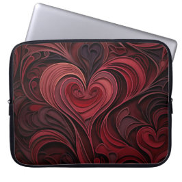 CAPA PARA NOTEBOOK CORAÇÕES DE SÃO VALENTIM ORNADOS VERMELHO ESCURO