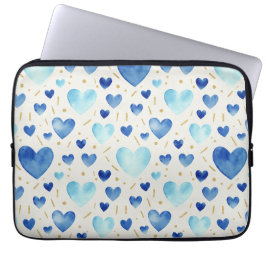 Capa Para Notebook Corações em Aquarela Serenidade Azul