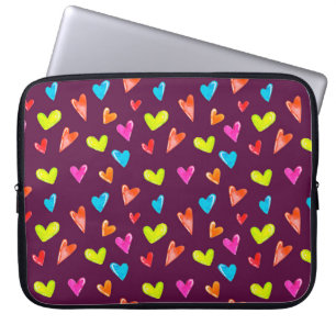 Capa Para Notebook Corações Multicoloridos: Padrão De Púrpura De Aqua