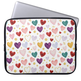 Capa Para Notebook Corações Vibrantes de Aquarela em Arco-Íris