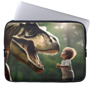 Capa Para Notebook **"Coragem Liberada: Um Menino Enfrenta o T-Rex"