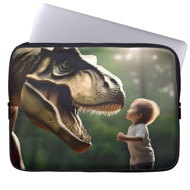 Capa Para Notebook **"Coragem Liberada: Um Menino Enfrenta o T-Rex" (Frente)