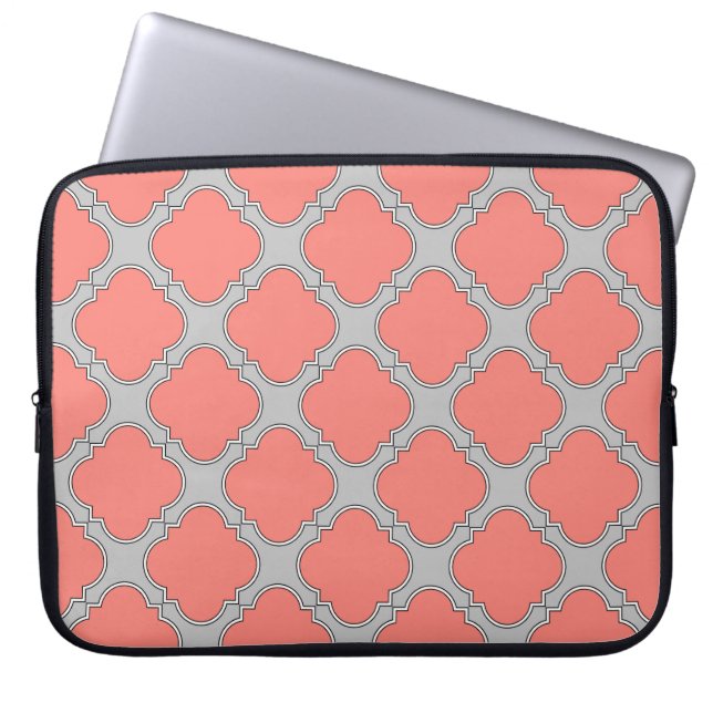 Capa Para Notebook Coral e cinza de Quatrefoil (Frente)