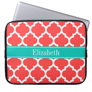 Capa Para Notebook Coral Red What Marroquino #5 Nome Teal Monograma