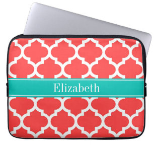 Capa Para Notebook Coral Red What Marroquino #5 Nome Teal Monograma