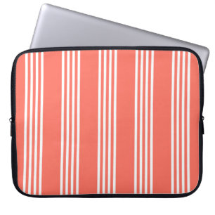 Capa Para Notebook Coral vivo e padrão branco de quatro faixas
