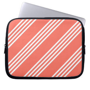 Capa Para Notebook Coral vivo e padrão branco de quatro faixas