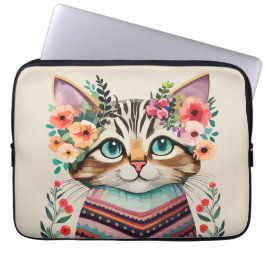 Capa Para Notebook Cores de Água Floral de Gato Gato