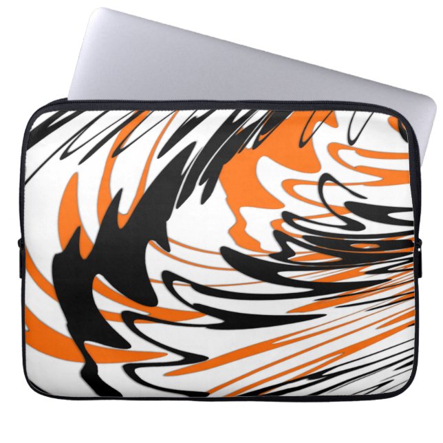 Capa Para Notebook Cores de Bengala Laranja e Linhas Pretas (Frente)