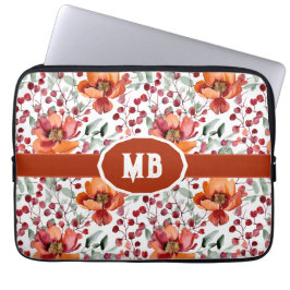 Capa Para Notebook Cores Terrosas, Flores de Outono Monogramadas
