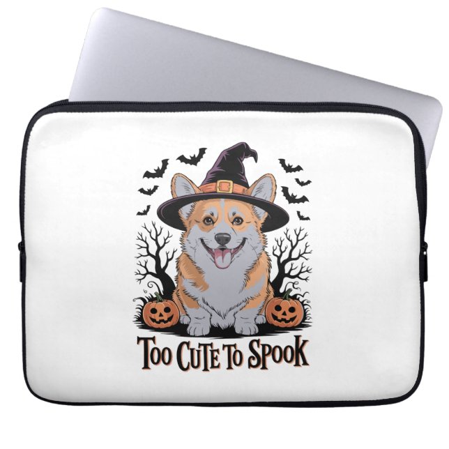 Capa Para Notebook Corgi de Halloween Fofo com Chapéu de Bruxa (Frente)