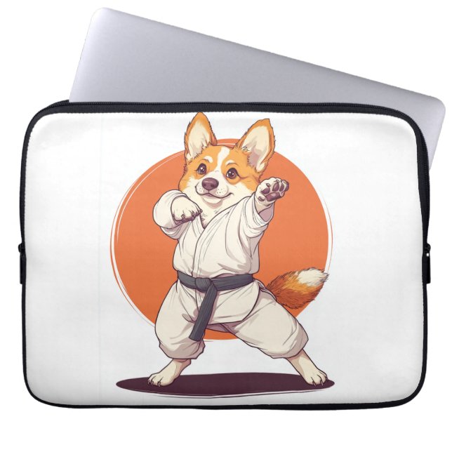 Capa Para Notebook Corgi de Karatê � Cão de Artes Marciais (Frente)
