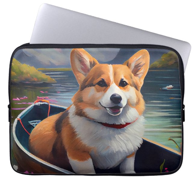 Capa Para Notebook Corgi num Caiaque: Uma Aventura Cênica (Frente)
