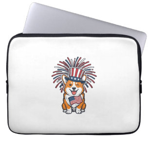 Capa Para Notebook Corgi Patriótico Fogos de Artifício Cão Desenho Ve