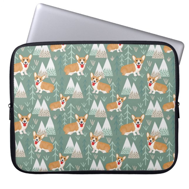 Capa Para Notebook Corgis no Padrão da Floresta das Montanhas (Frente)