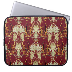 Capa Para Notebook Corpo floral vermelho-ouro, luxuoso da safra.