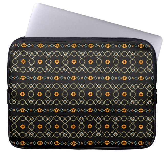 Capa Para Notebook Correntes laranja e azul e estampas de nó (Frente)