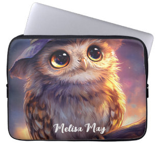 Capa Para Notebook Coruja bonita Vestindo um chapéu de bruxa