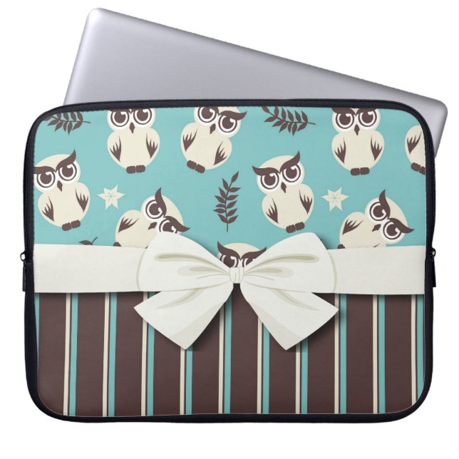 Capa Para Notebook coruja branca e listras bonitinhas (Frente)