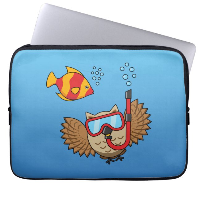 Capa Para Notebook Coruja com Máscara Snorkel e Peixes Tropicais (Frente)