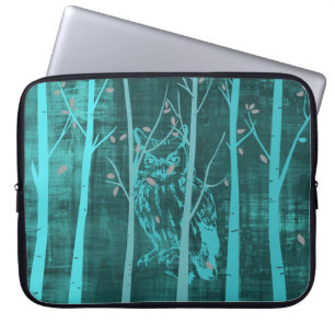 Capa Para Notebook Coruja da Floresta Azul Grunge