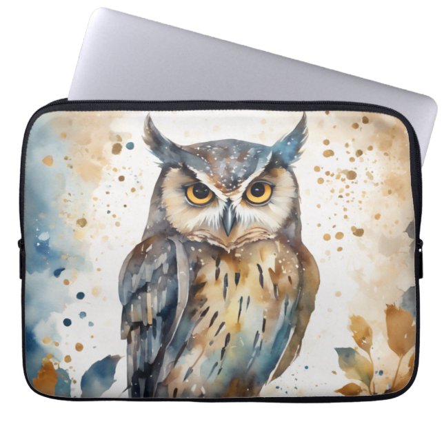 Capa Para Notebook Coruja de Aquarela (Frente)