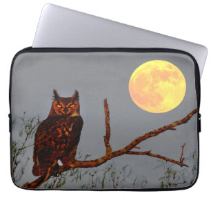 Capa Para Notebook Coruja-de-chifres   Lua Cheia