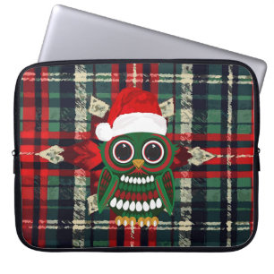 Capa Para Notebook Coruja de Natal Fofa Xadrez Vermelho e Verde Aconc
