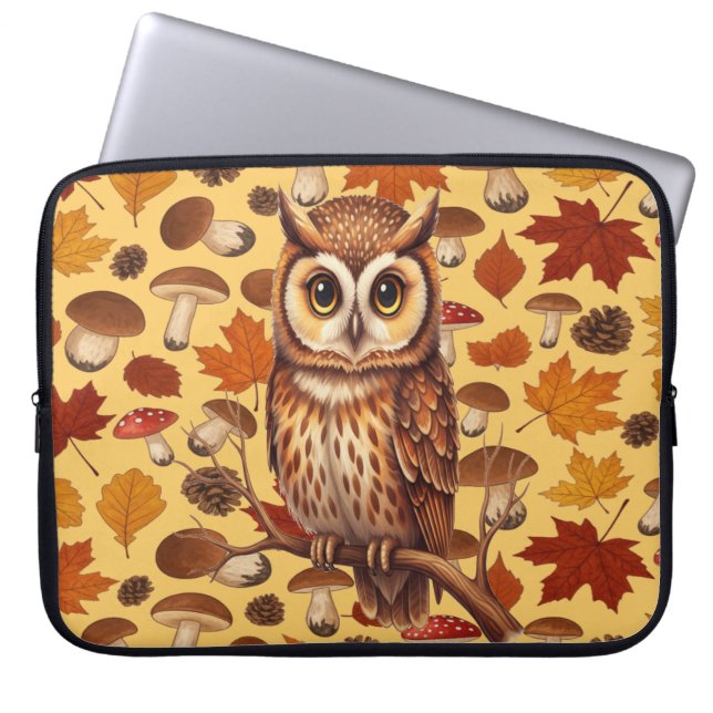 Capa Para Notebook Coruja de Outono e Folhas (Frente)