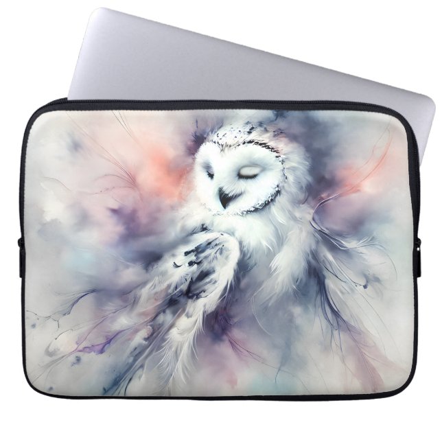Capa Para Notebook Coruja Nevada Encantada em Aquarela (Frente)