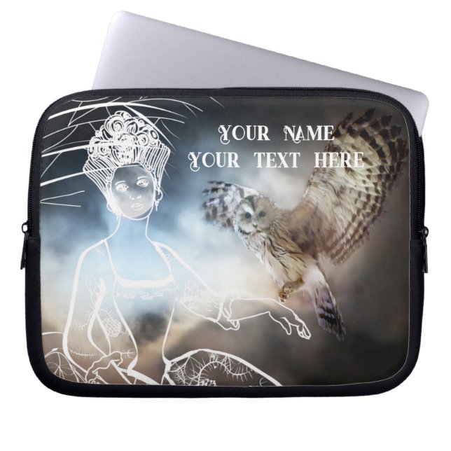 Capa Para Notebook Coruja Noturna e Dama (Frente)