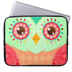 Capa Para Notebook Coruja vermelha & verde de Boho