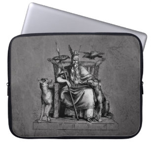 Capa Para Notebook Corvos de Odin em seu trono de pedra mitologia vik